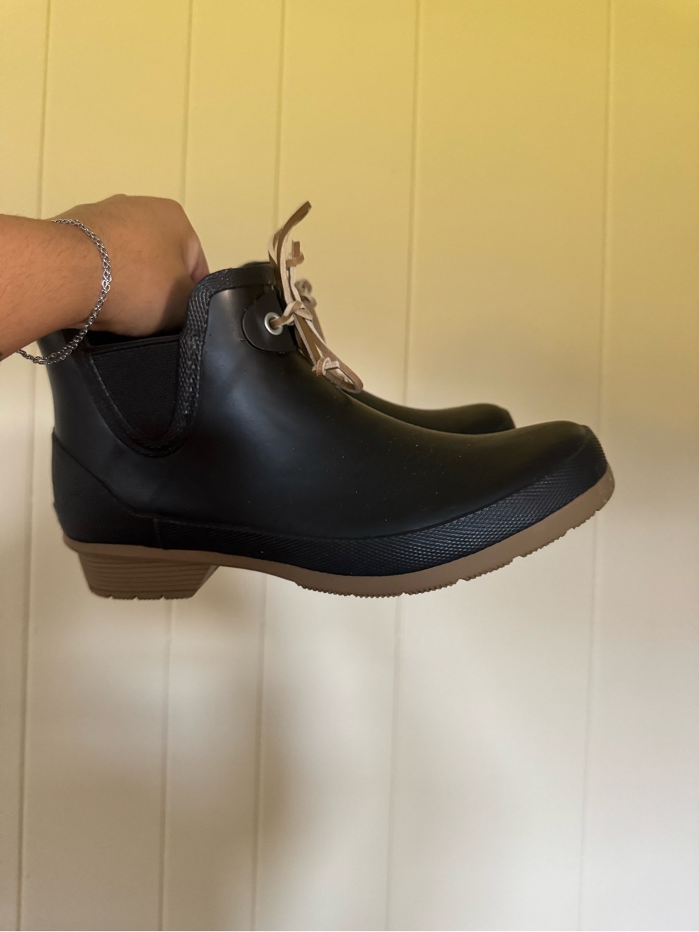 chooka Black Waterproof Chelsea-Style Rain Boots with Tan Sole